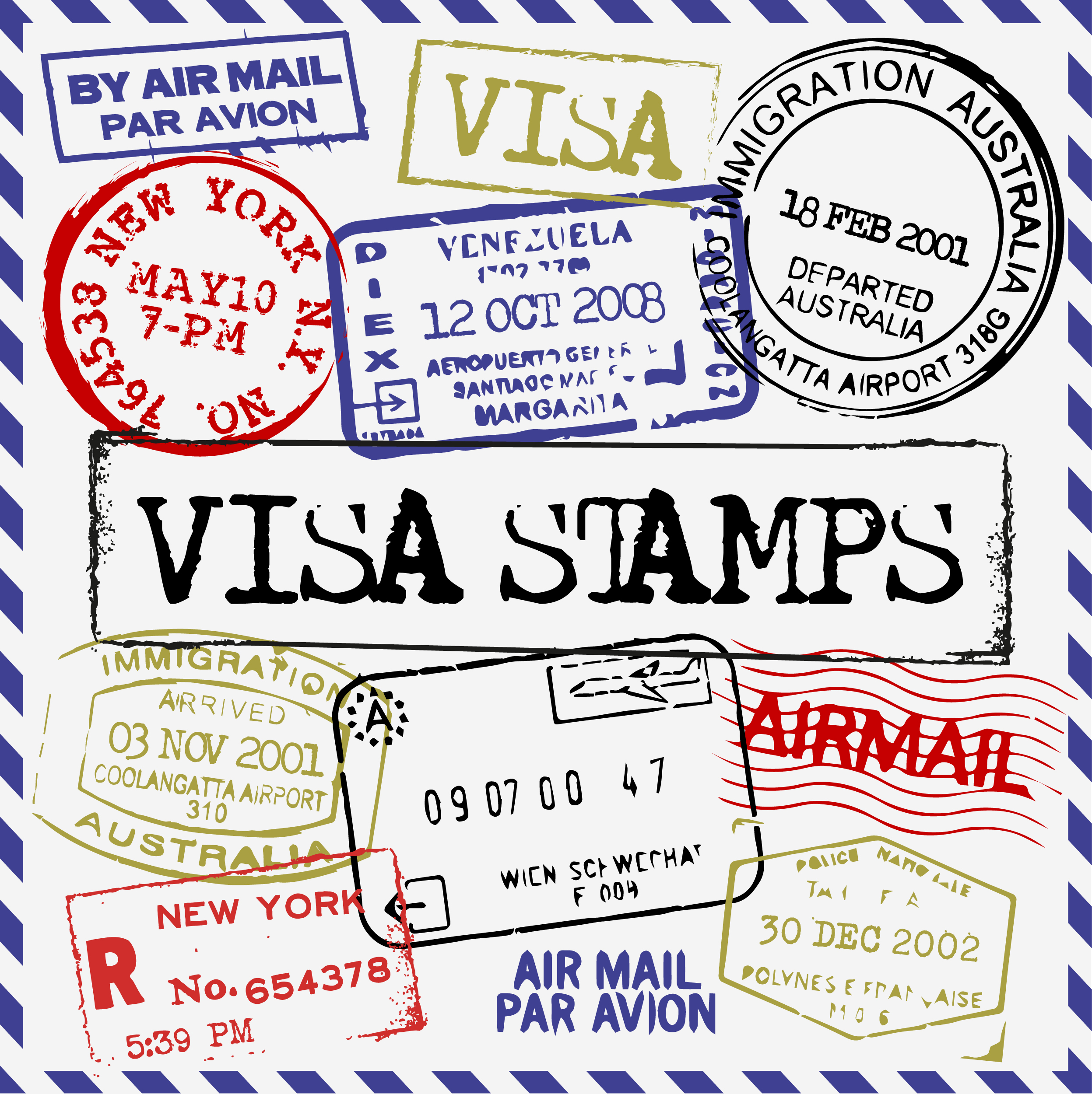 Passport pages covered in visa and immigration entry stamps